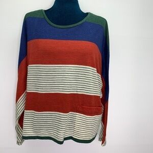 The Cue by Cher Qu Sweater Medium Pullover Crewneck Stripes Cotton Blend